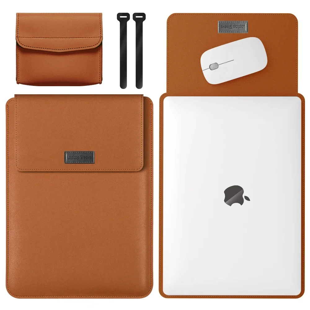 Capa de Bolsa de Couro para Laptop para Macbook Air Pro 13 m2 m1 14 16 Capa do Notebook Huawei hp Lenovo 15 Case 2023