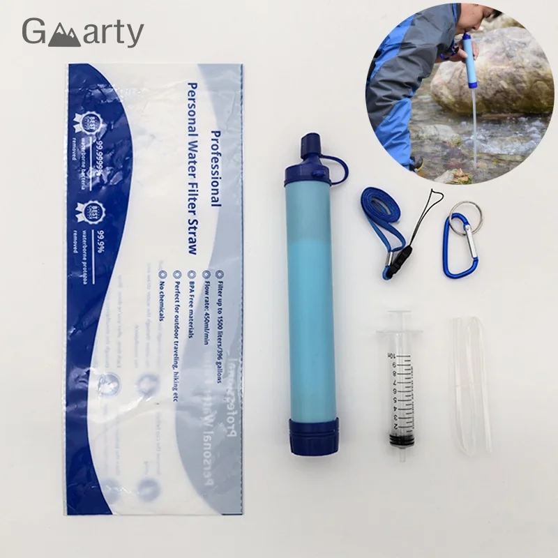 Outdoor Mini Water Filter Straw Camping Purification Portable Hiking Water Purifier for Survival or Emergency Supplies 1Set