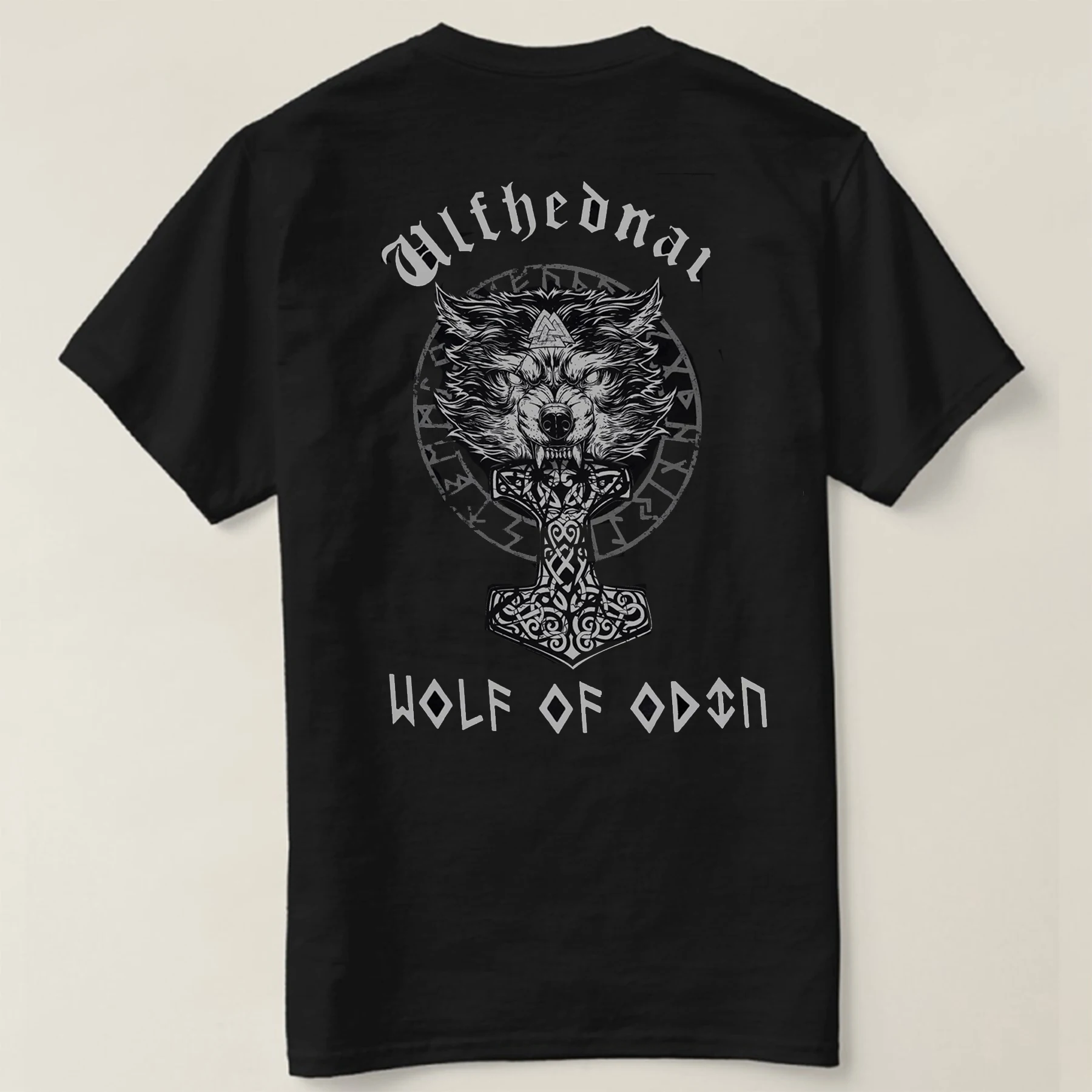 Norse Myth Thor Hammer Mjolnir rune Wolf of Odin Valhalla T-Shirt Cotton O-Neck Short Sleeve Casual Mens T-shirt Size S-3XL
