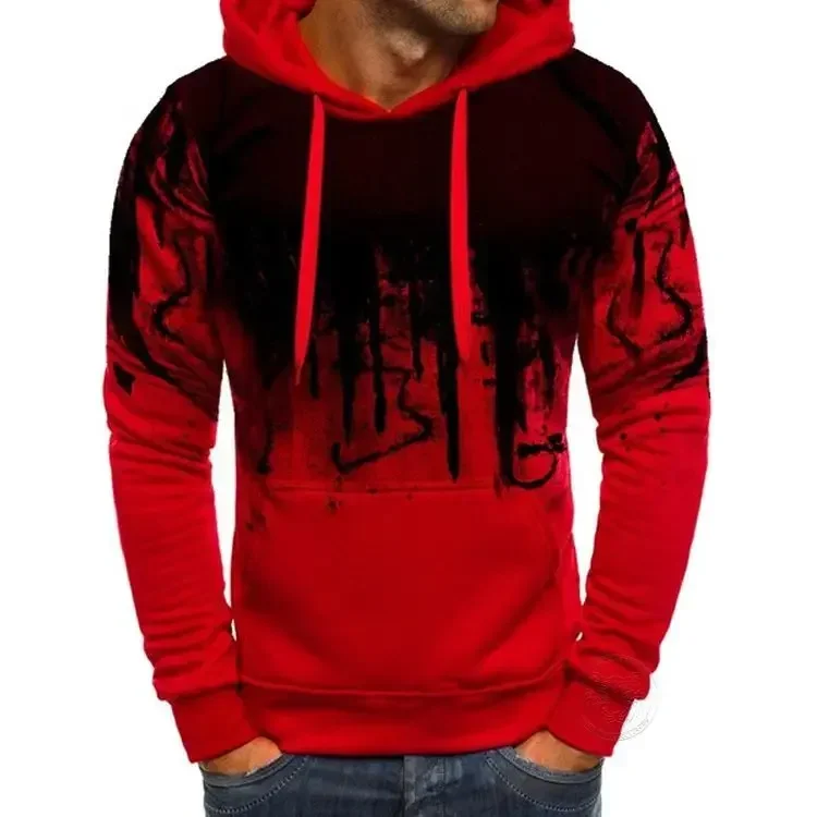 Cross-border Men's Sports Sweatshirt Splash Print Hoodie Autumn and Winter Fleece Loose Trendy Fashion Pullover Versatile S-3XL