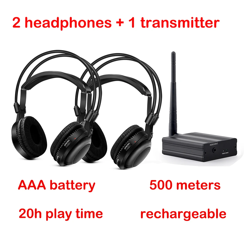 Silent Disco Wireless Headphones Package for Silent Parties Conference Events Ultra Low Bass Sound Quality and 500m Transmitter
