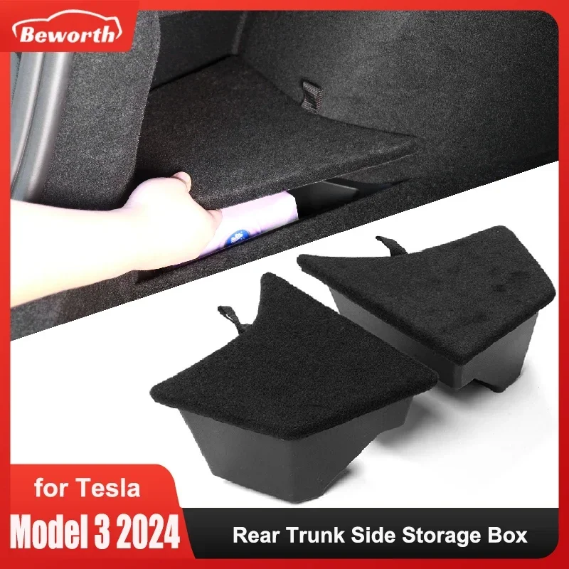 for Tesla Model 3+ Highland 2024 Rear Trunk Side Storage Box Multifunction  with Lids Organizer Model3 Interior Accessories 2pcs