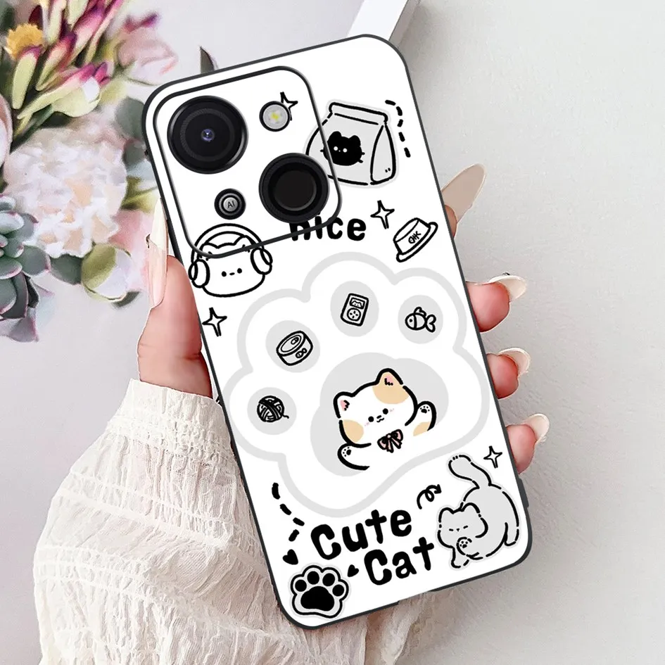 Cartoon Cat & Dragon Marble Matte Black Silicone Soft Phone Case