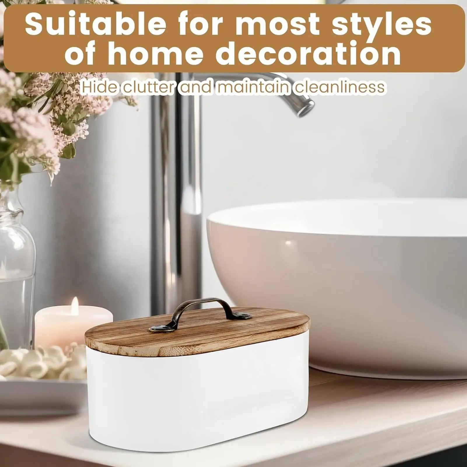 Feminine Product Organizer Wooden Pad and Tampon Storage Holder Bathroom Accessories Decorative for Hairpins Medicine Cotton