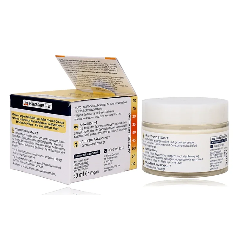 Balea Q10 SF15 Anti Wrinkle Face Day Cream Omega Complex Tighten Strengthen Skin Resistance Elasticity Moisturizing Energy
