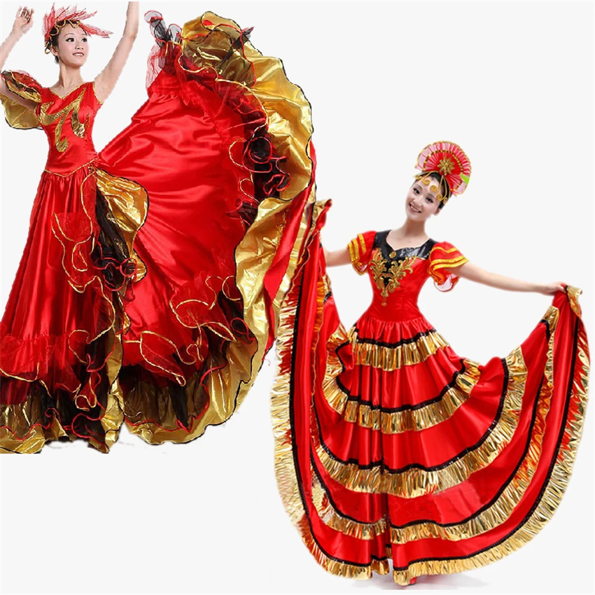 Women Spain Dress Flamenco Skirts Dance Costumes Spanish Gypsy Skirt Bigdance Flower Chorus Stage Performance Wear women flamenco dresses