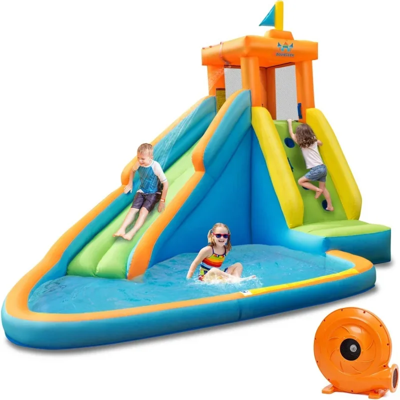 

HONEY JOY Inflatable Water Slide, Giant Water Park Castle Bouncy House for Backyard, Climbing Wall, Splash Pool, Outdoor Blow up