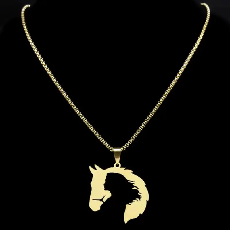 Hollowed Out Horsehead Necklace Men Girl Pendant Hip-hop Silver Gold Color Stainless Steel Chain Personality Rock Jewelry Gifts