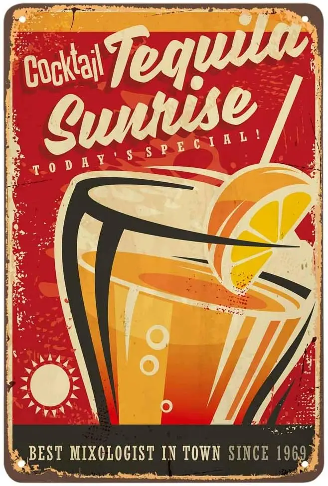 Жестяная вывеска для вина, Чайка-коктейль восход солнца, лучший миксолог в городе, красные винтажные металлические жестяные вывески для кафе, баров, пабов, магазинов, стен