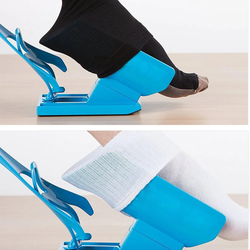 Portable Blue Sock Slider Aid Helper Kit Helps Put Socks On Off No Bending Shoes Horn Suitable Socks Foot Flexible Brace Support