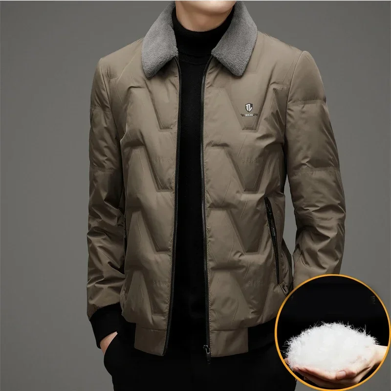 Men's Down Jacket Winter Lapel Versatile New Detachable Collar Thickened Warm Jacket