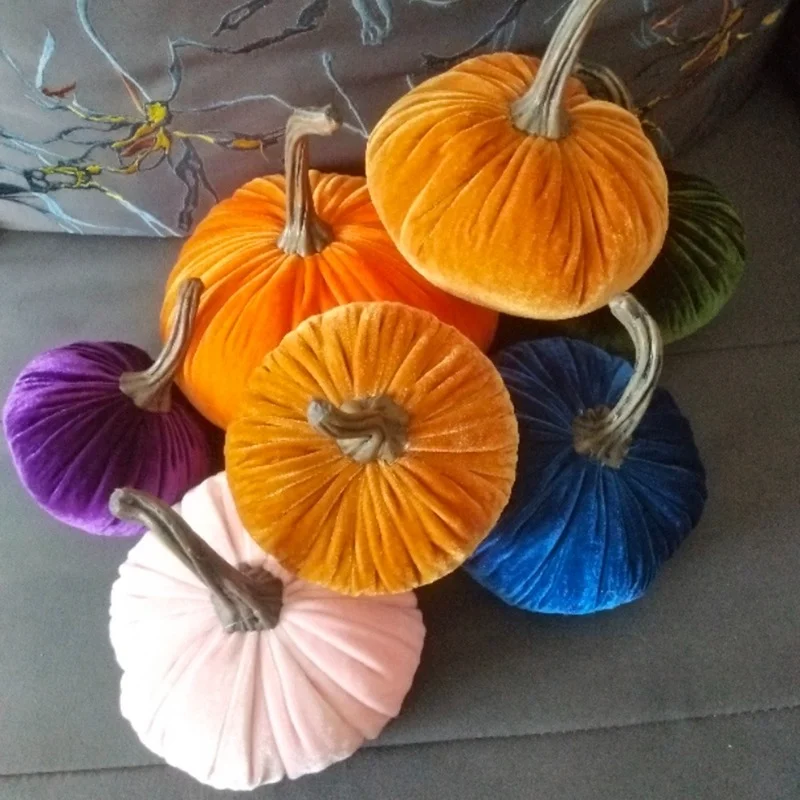 

Handmade Velvet Pumpkins 15/20cm Soft Stuffed Pumpkin with Exquisite Craftsmanship for Harvest Fall Halloween Thanksgiving Decor