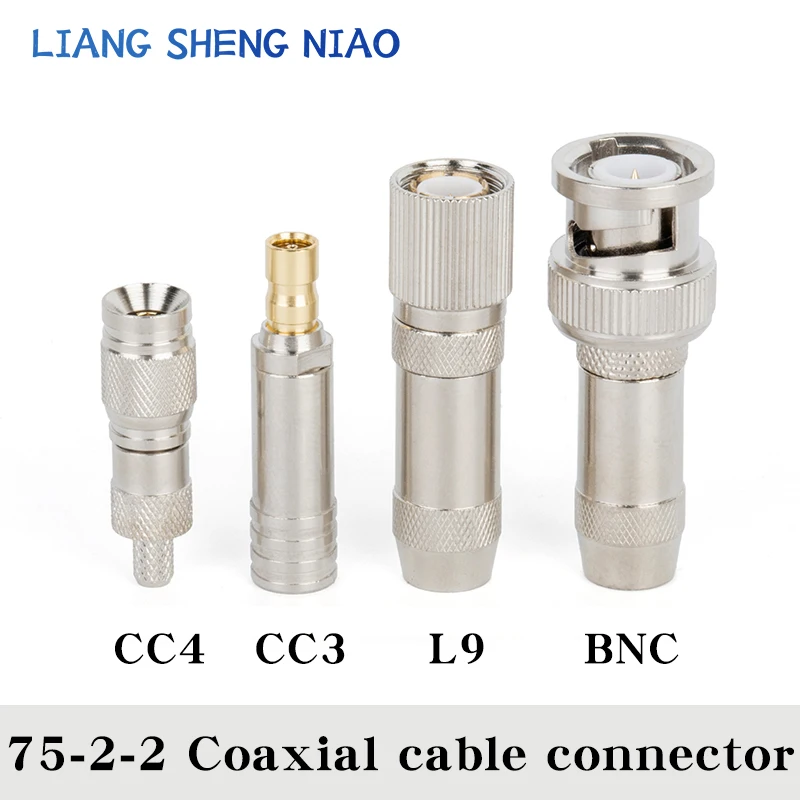

75 Ohm 1.6/5.6(L9) Male Straight Crimp Attachment RF Coaxial 75-2-2 BNC CC3 CC4 L9 Connector for Cable RG174,RG188A,RG316,LMR100