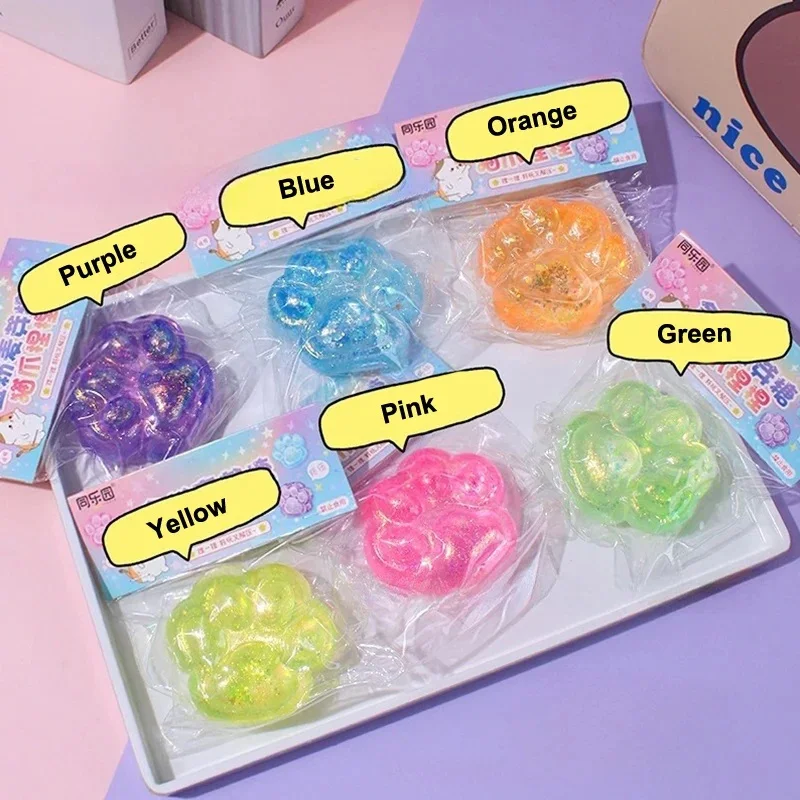 Cute Sequin Cat Claw Squishy Fidget Toy Slow Rebound Stress Relief Toy Pinch Decompression Cat Paw Soft Squeeze Toy 2