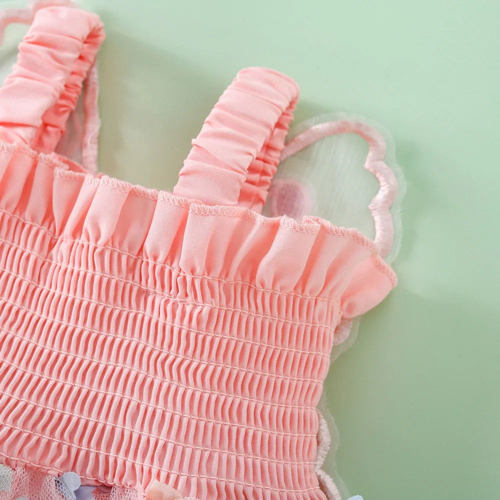 Baby-Mädchenkleid, Sommerkleid mit Schmetterlingsflügeln und Schmetterlingsmuster, Neckholder, bauschiges Babykleid, süßes, lässiges Strandkleid für Mädchen, Kinderkleid – Detail 8