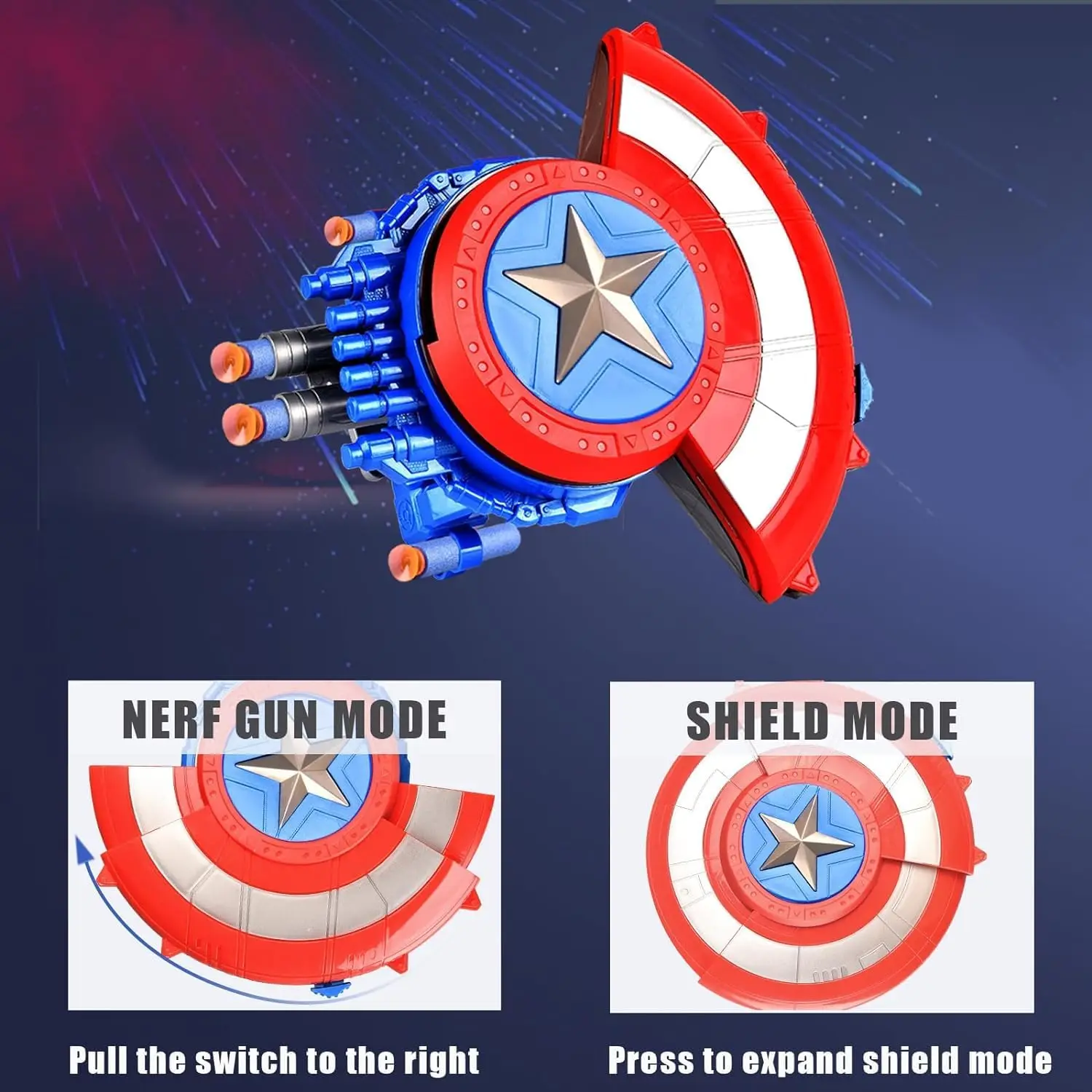 Captain America Dart Shooting Shield with Double Shoot Blaster and 10 Darts for Kids Boys Toddlers Gun Gift Birthday Party