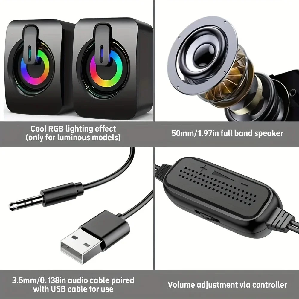 유선 USB 컴퓨터 스피커 Caixa De Som 사운드 박스 PC 노트북 데스크탑 음악 오디오 시스템 HIFI 스테레오 조명이 있는 컬럼형 스피커