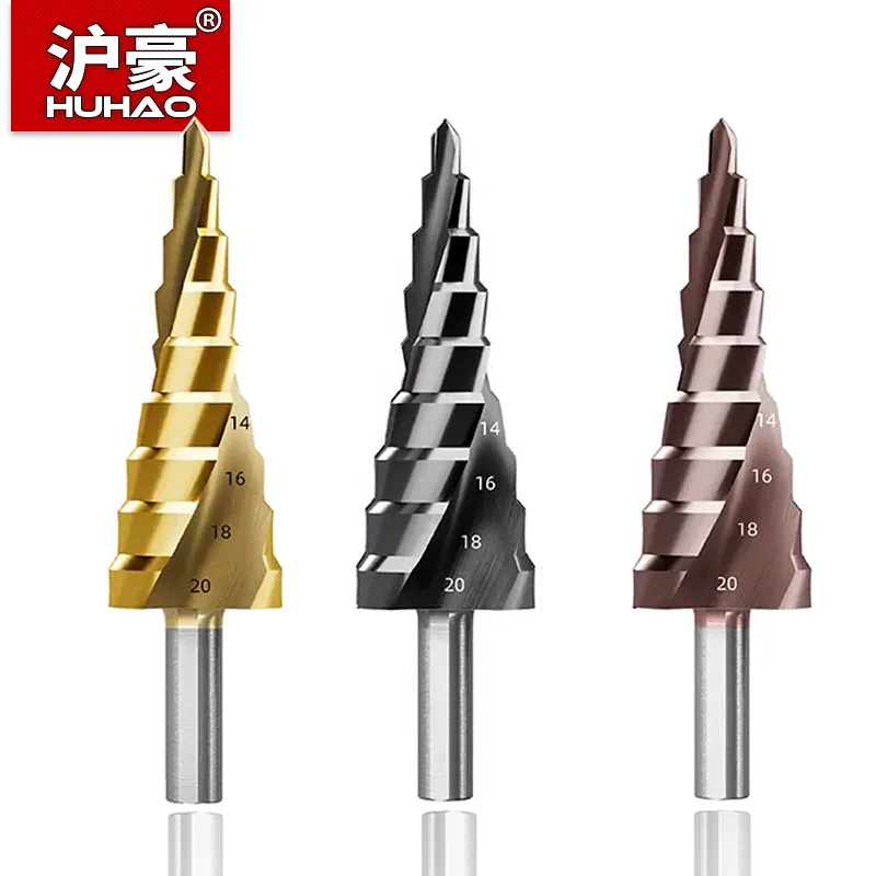 HUHAO 4 12mm 4 20mm HSS Cobalt Step Groove Drill Bit Spiral Triangle Shank Step Cone Cutting Steel Wood Metal Drilling Tool 4 12mm 4 20mm 4 32mm metric spiral flute step hss steel cone titanium coated drill bits tool hole cutter cutting tools