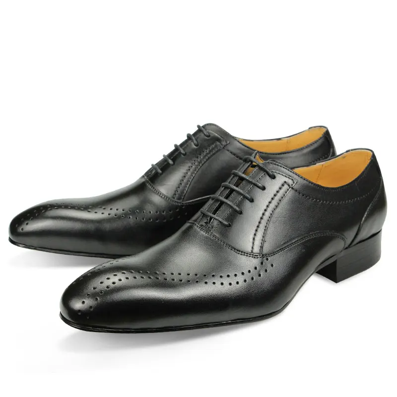 Leather Shoes Men's Pointed Toe Four Seasons Leather Shoes Business Formal Patent Bright Low-top Black