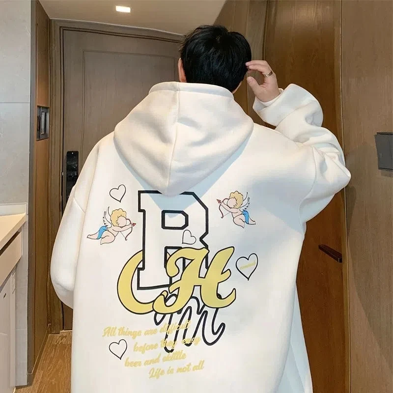 

2022 Autumn Winter New Hooded Thick Fabric Solid Sweatshirts Quality Texture Pullovers Hoodie Men Women Foam Printing Cupid