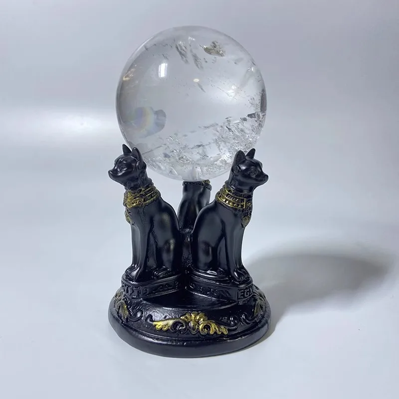 Egyptian Goddess Bastet Cat Statue with Crystal Ball Stand - Collectible Resin Figurine Indoor Home Decor Desk Ornament - Image 2