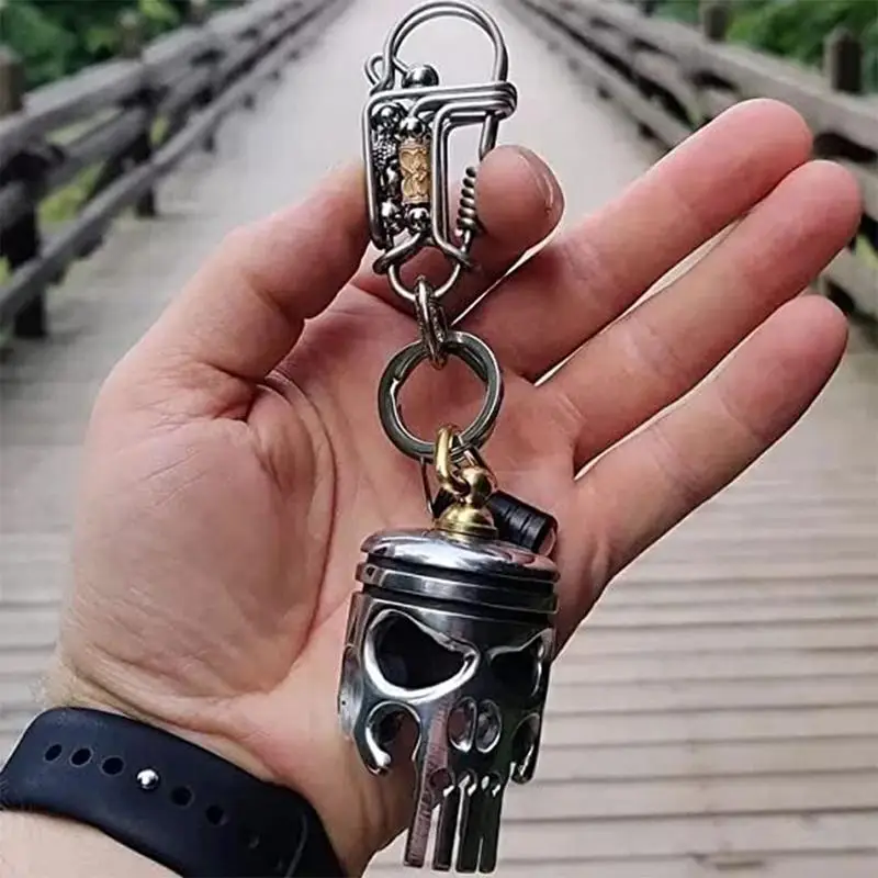 

Piston Art Keychain Skull Pendant Alloy Skeleton Keychains Keyring With Flashlight Bottle Opener Decoration Accessories For Cars