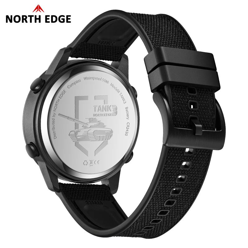 NORTH EDGE TANK 3 Men's Digital Military Outdoor Sports Watch with Pedometer, Calorie Tracker, and Compass, Waterproof up to 50M