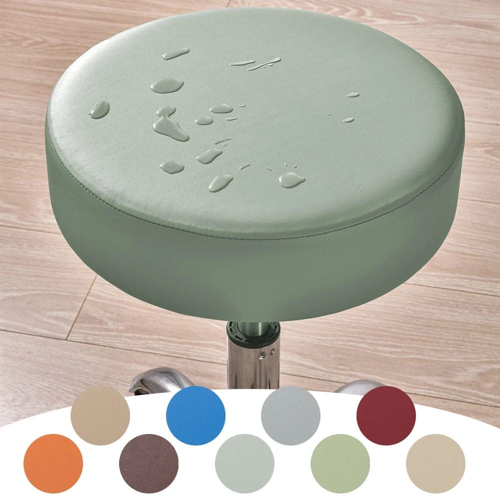 

Chair Cover Round Dining Stool Cover Seat Slipcover PU Elastic Bar Seat Case Solid Color Thickened Stretchable Chair Cover Home