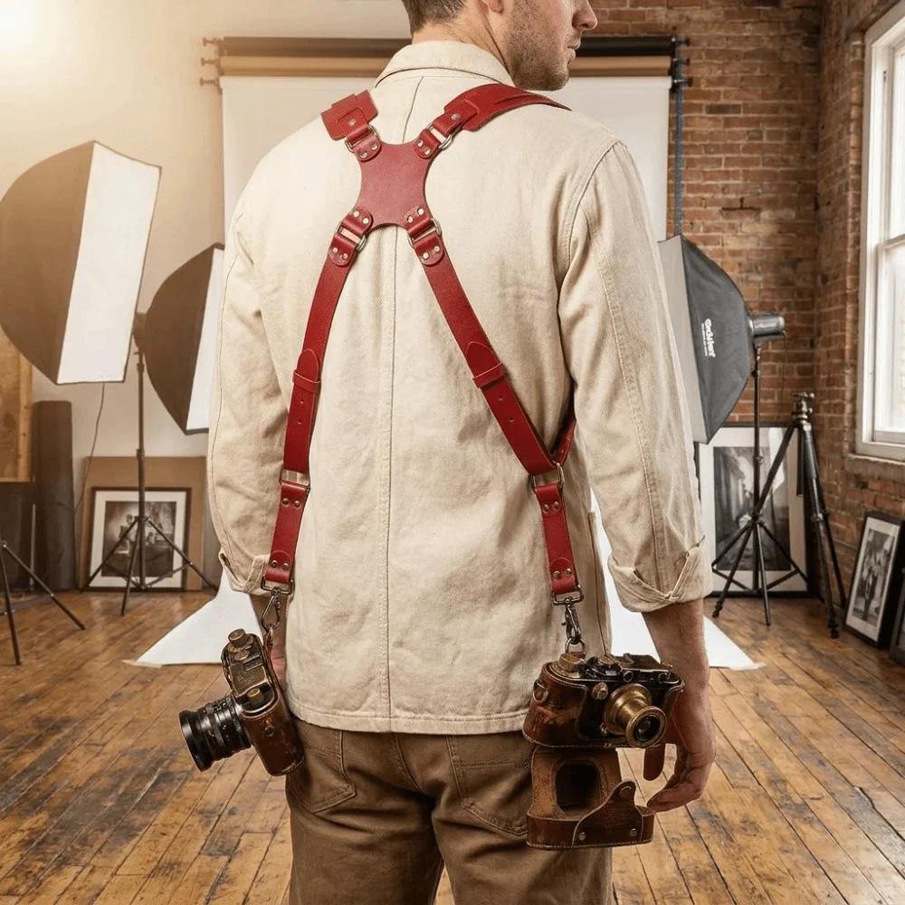 전문가용 카메라 하네스 편안한 PU DSLR 카메라 스트랩 조절 가능 내구성 있는 카메라 숄더 스트랩 야외용