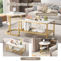 Ensemble de 2 tables basses Fangange, table de salon 2-en-1 avec espace de rangement, table de canapé moderne, ronde et rectangulaire en aspect marbre 5