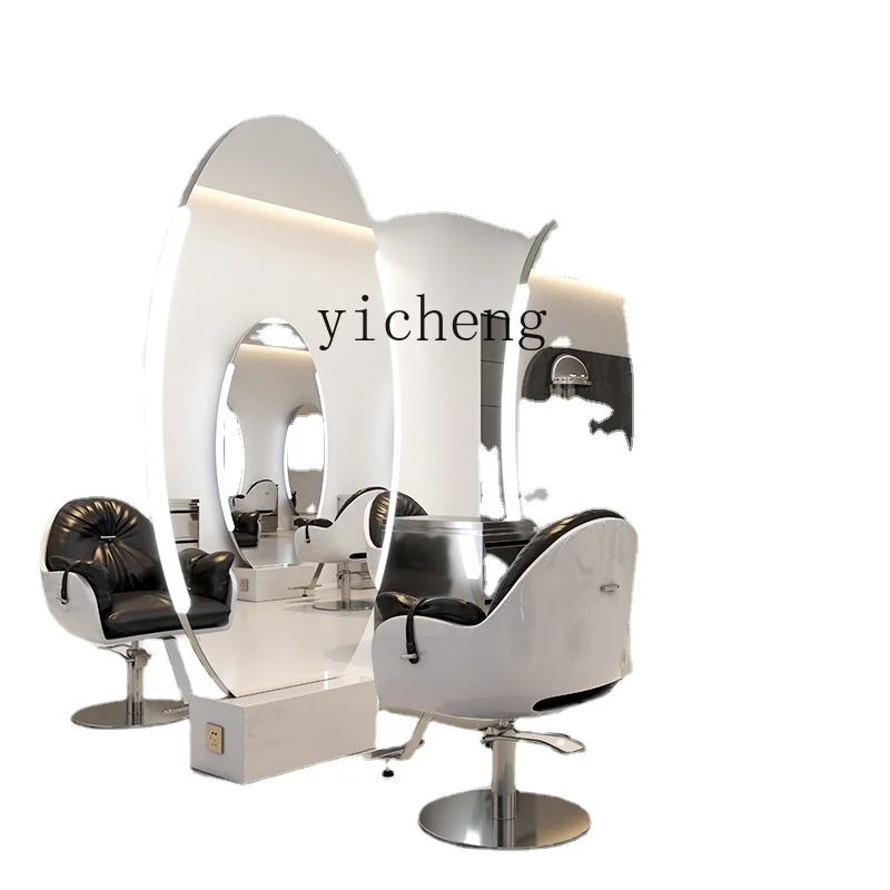 

Zk Barber Shop Mirror Single Double-Sided Full Body Floor Mirror with Lamp Stainless Steel Hair Salon Special