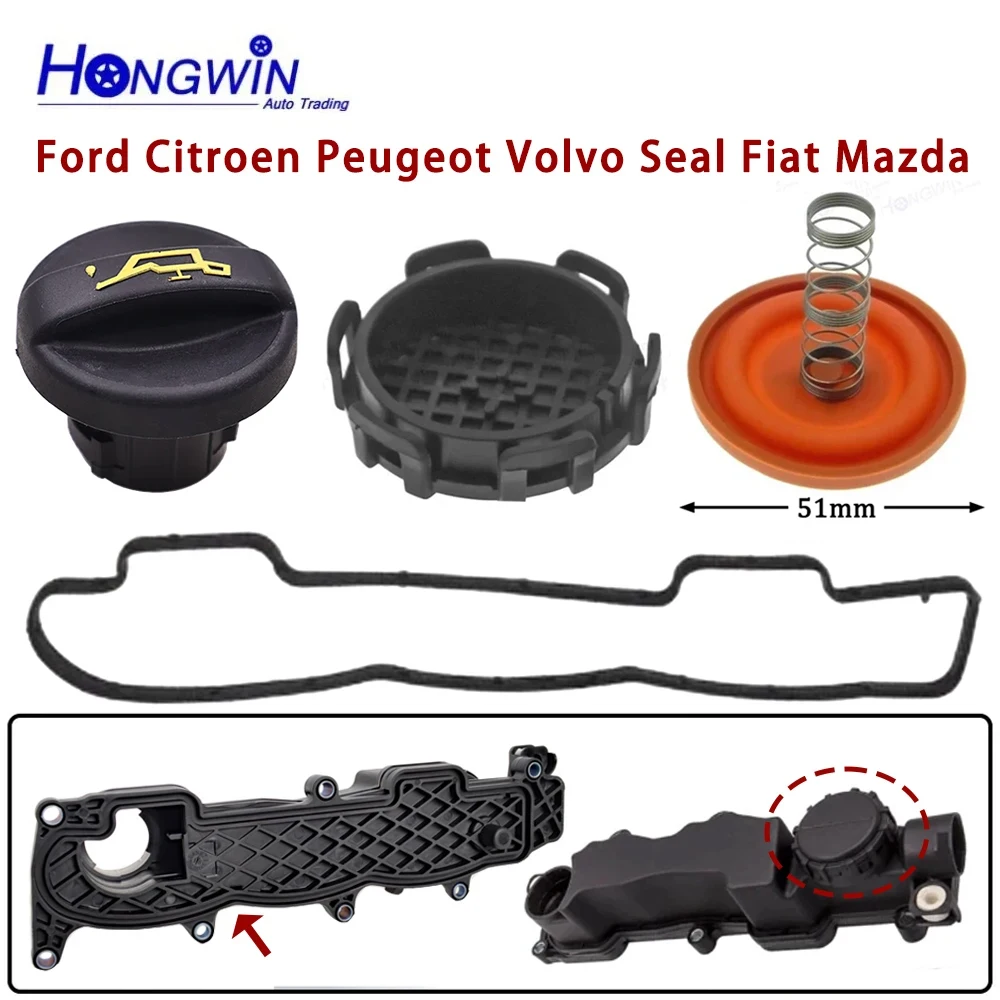 Engine pcv valve cover repair kit 1313806 1254229 Breather Membrane Valve Cover PCV For Ford Focus Fiesta Fusion 1.6TDCi 3M5Q6K271AD 1479837 1233714 3M5Q-6K271-AC