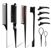 3-10pcs Hair Styling Comb Set Teasing Hair Brush Triple Teasing Comb Rat Tail Combs Edge Brush Hair Tail Tools Braid Tool Loop 2