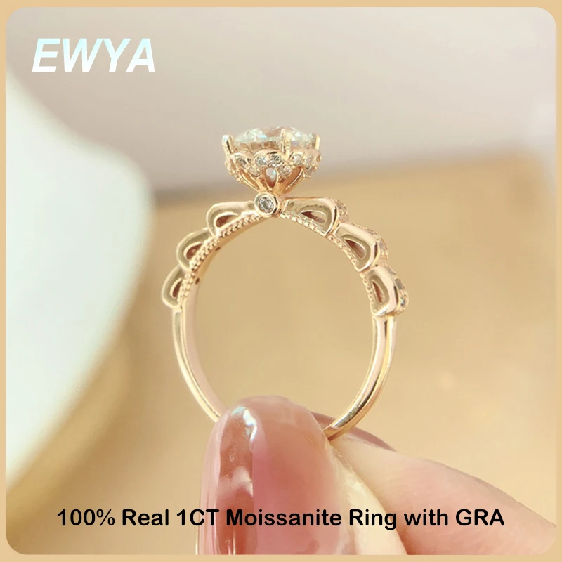 

EWYA Sparkling Flower D Color 1CT Moissanite Engagement Ring For Women S925 Sterling Silver Plated 18K Rose Gold Diamond Rings