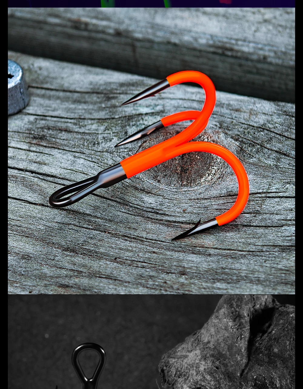 Description Picture 6 of itemSpinpoler UV Orange Lure Fishing Hook Super Strong Treble Fishhook #1 #1/0 #2/0 Carbon Steel Saltwater Bass Anticorrision Hooks