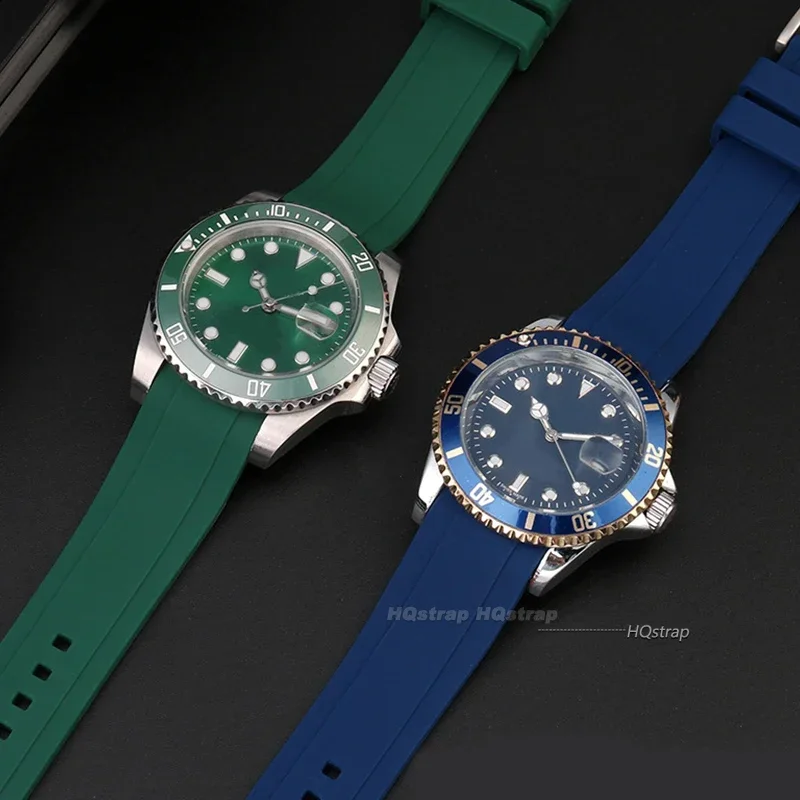 Curved End Rubber Silicone Waterproof Watch Strap - Soft 20mm 22mm Wristband