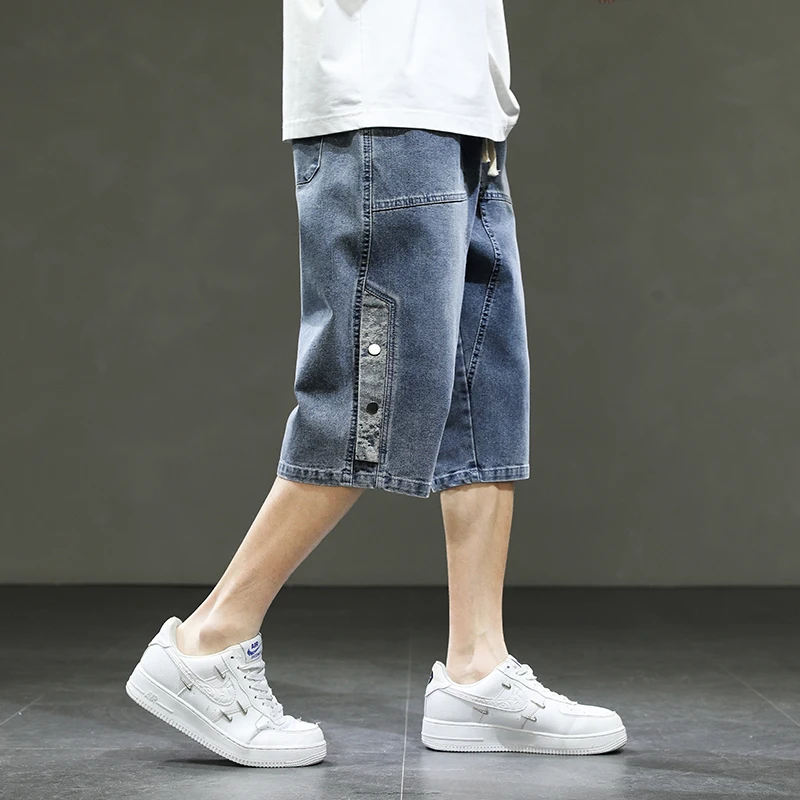 Denim Summer Jeans Shorts Korean Style Men's Black Wide Leg Baggy Plus Size 6XL 8XL