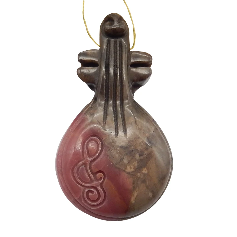 Natural Stone Rhodonite Handmade Carved Pipa Pendant Bead Fashion Jewelry Necklace Accessories 41x23x7mm 12g
