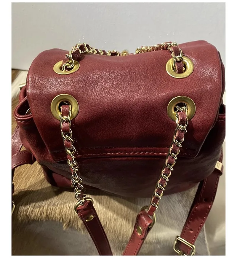 Vintage high-quality first layer cowhide women's backpack designer handmade weekend outdoor travel natural soft cowhide bagpack 5