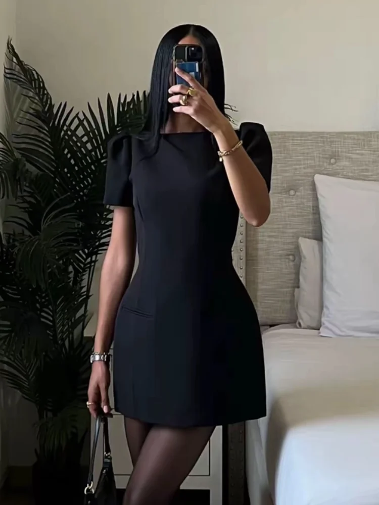Fashion Evening Party Female Short Dresses Elegant Black Short Sleeve Women's Mini Dress 2026 New Lady Chic Evening Party Robes 1