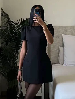 Fashion Evening Party Female Short Dresses Elegant Black Short Sleeve Women's Mini Dress 2026 New Lady Chic Evening Party Robes 1