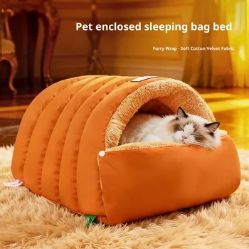 Closed sleeping bag cat nest Foldable Pet House Cat Bed Pet Nest Winter Warm Dog Nest Imitation Leather Semi Enclosed Cat Nest