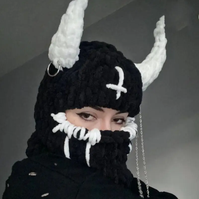 2024 Big Rabbit Ears Knitted Hat Thick Warm Fleece Hat Mask