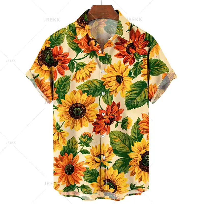 thumbnail image 1 of Camisas hawaianas para hombre, camisas con estampado de girasol en 3D para hombre, blusas de manga corta a la moda de talla grande, ropa para hombre, 1 of 5