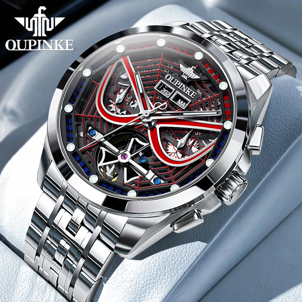 OUPINKE 3250 Automatic Mechanical Watch for Men Battle Armor Skeleton Spider Web Drive Machinerg Sapphire Mirror Men's Watch New