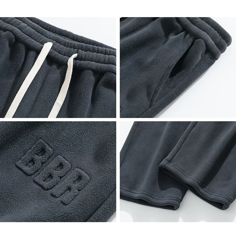 Men Outdoor Wide Leg Fleece Sweatpants Velvet Lining Cargo Pants Winter