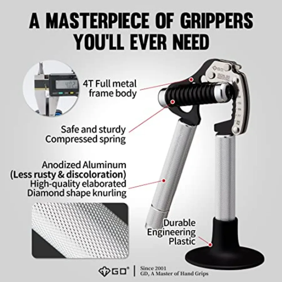 Grip Strength Trainer Adjustable Hand Gripper Strengthener Hand Grip Exerciser Wrist Strengtheners Silent & Durable – Forearm, F