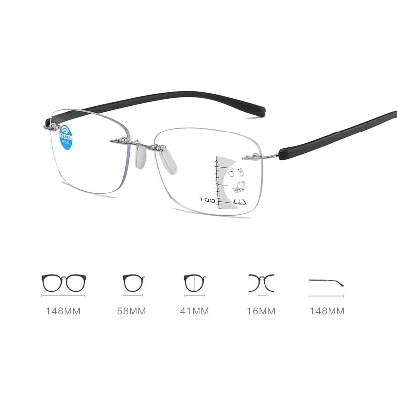 Unisex Square Progressive Multifocal Glasses Men Women Trendy Rimless Reading Glasses Vintage Blue Light Blcoking Eyeglasses 6