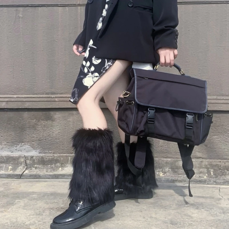 Harajuku Shoes Cuffs Leg Warmer Winter Warm Vintage Solid Color Fluffy Faux Fur Boots Cover Thick Calf Socks for Dropshipping