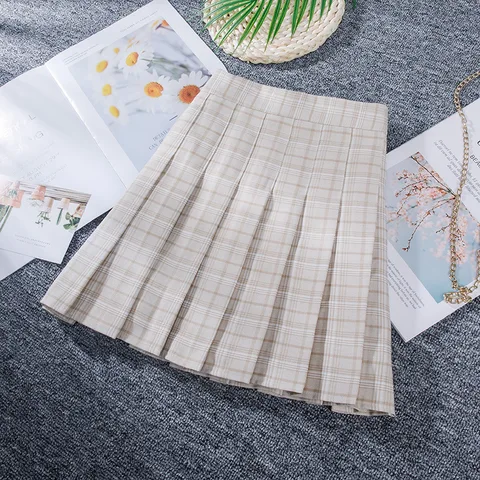 Summer Women Skirt Pink High Waist Pleated Skirt Preppy Style A-Line Mini Skirts Plaid Korean Fashion Casual Slim Skirts